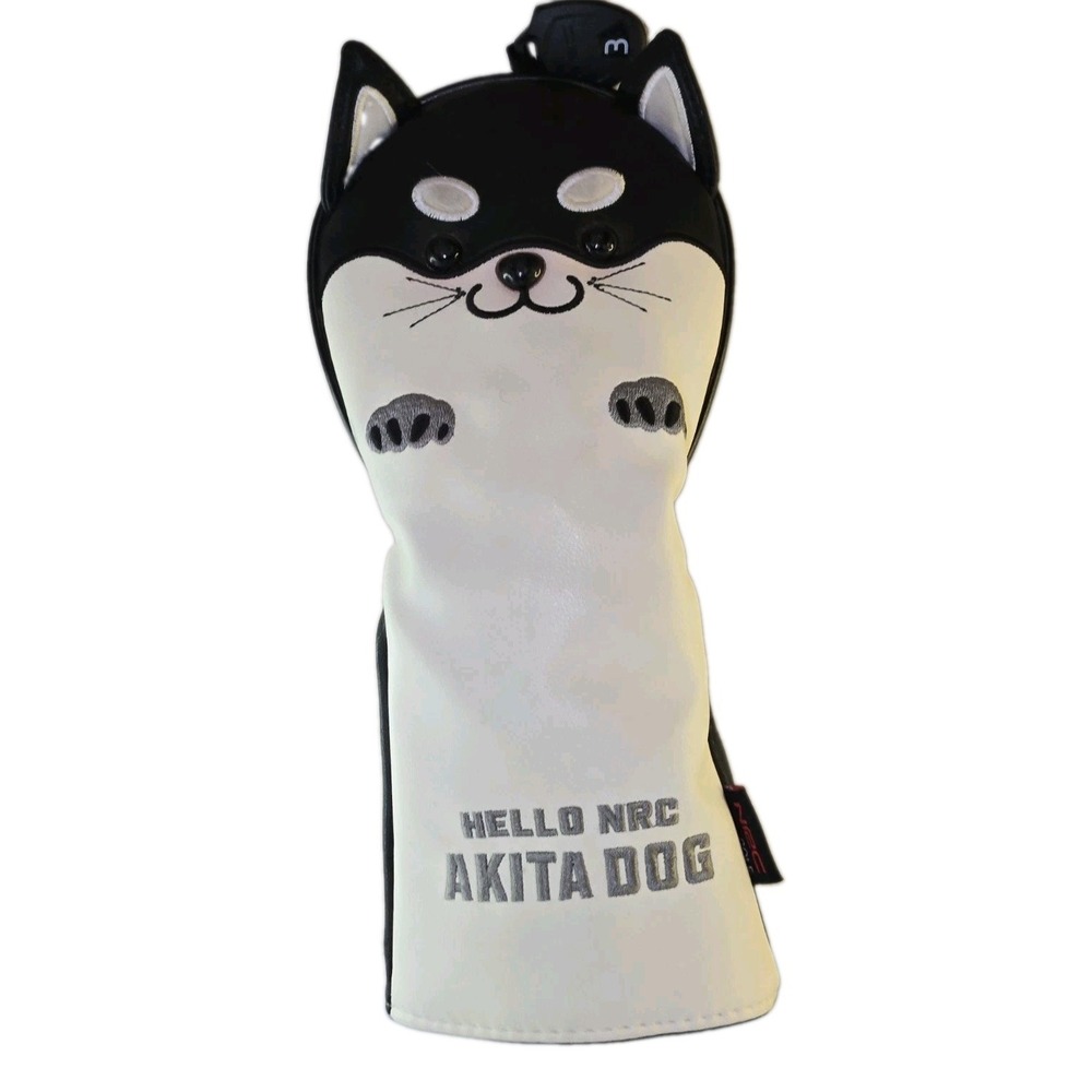 Hello NRC Akita Dog Golf Head Cover Fairway Wood 3 Black White PU Leather Novelt